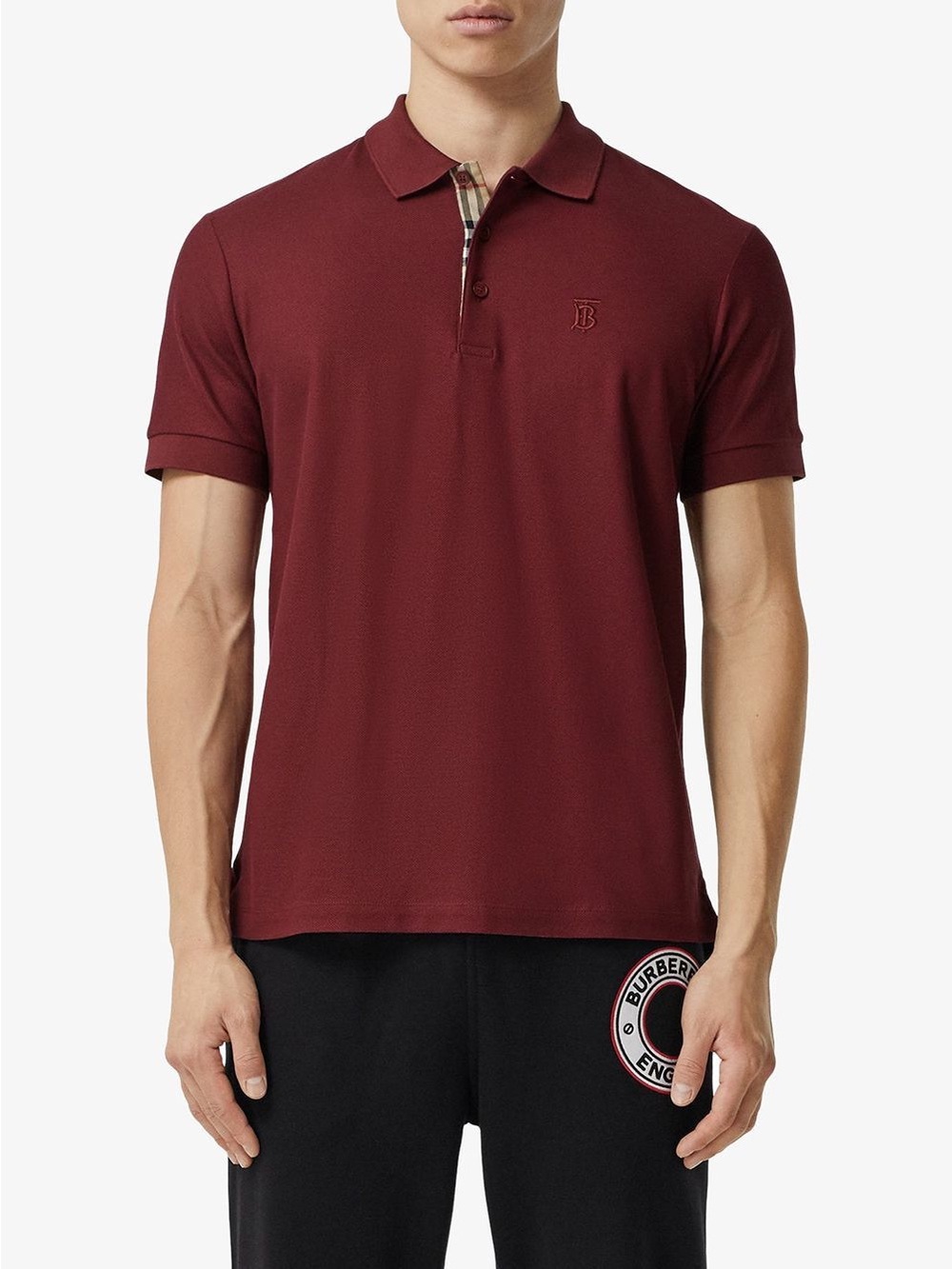Burberry Men's Maroon Polo with Check Trim